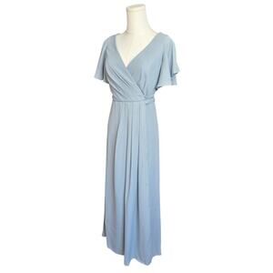 DAVID'S BRIDAL Dusty Blue Maxi Wrap Pleated Dress